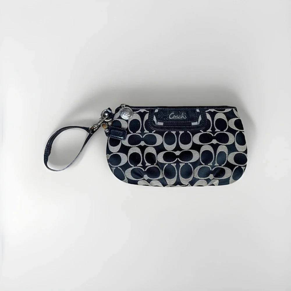 Coach Signature Satin‎ Wristlet Black and White Wristlet Wallet Bag